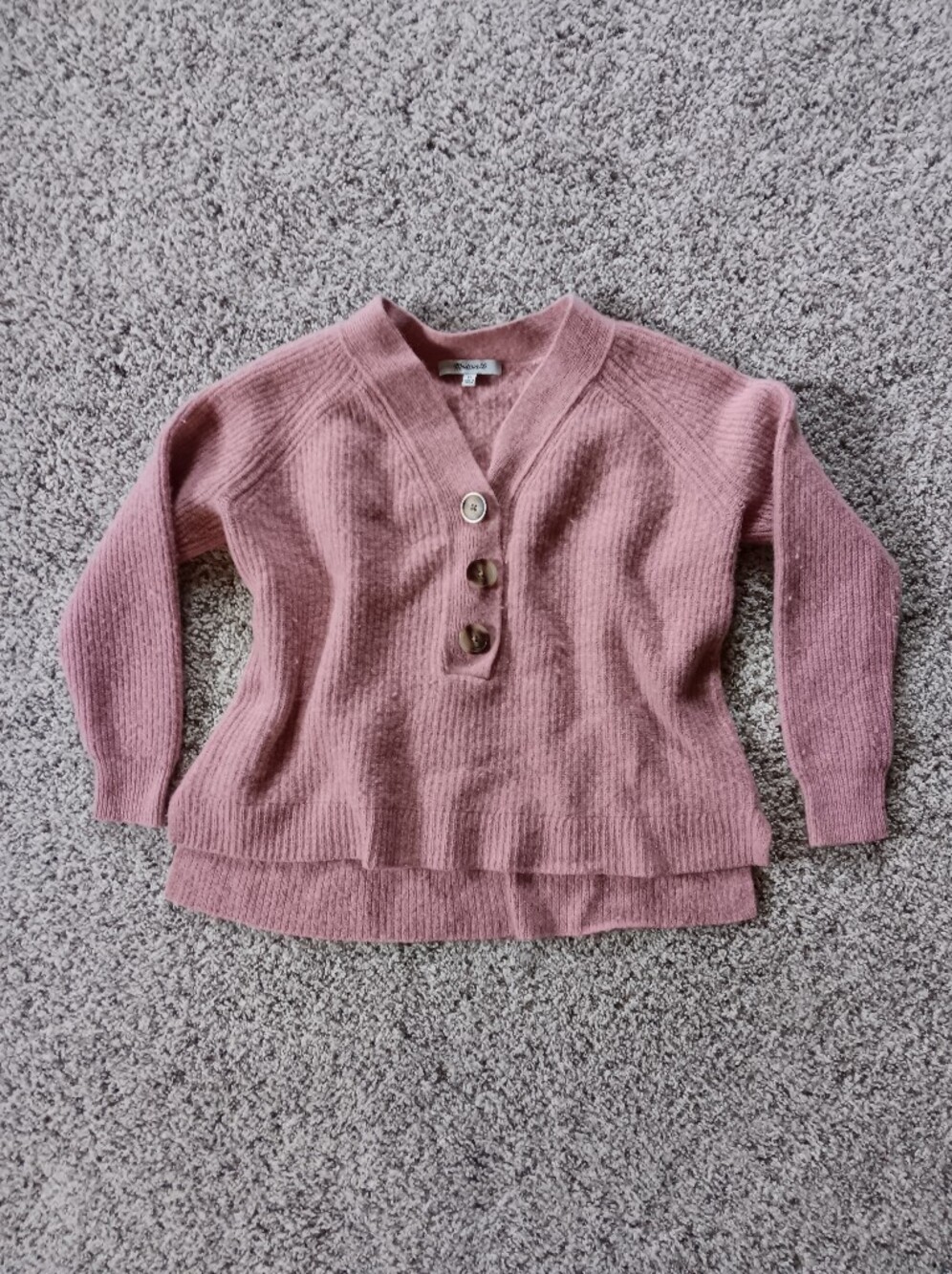 Madewell Boxy Fit Crop Pink Merino Wool Blend Sweater Pullover With Buttons Xs
